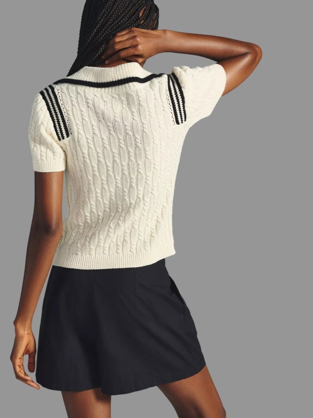 Anthropologie Maeve Cable-Knit Polo Sweater Tee White Medium - Picture 6 of 9